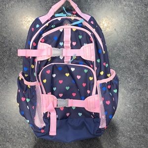 Pottery barn backpack, Navy with multi colored hearts